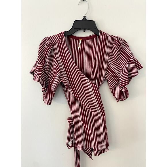 Free People Size Extra Small XS Wrapped Around My Finger Wrap Top Striped Blouse - Picture 1 of 7
